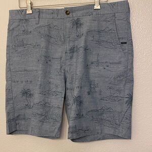 Vissla Global Stoke Chambray Walkshorts allover print graphic cotton gray blu 36